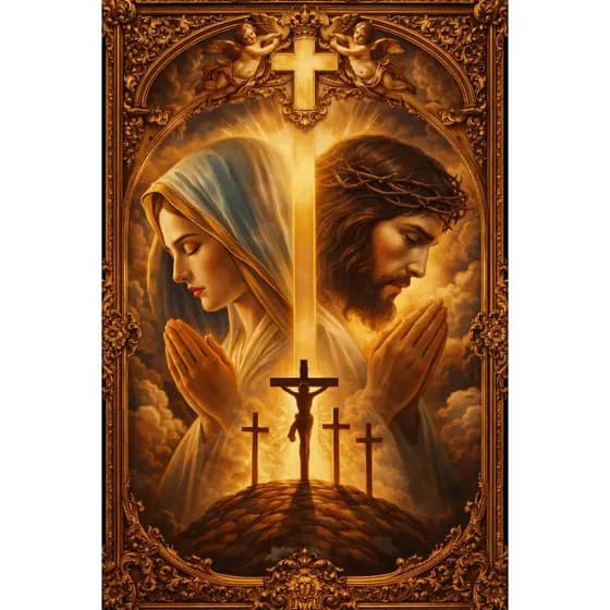 Quadro Decorativo Jesus e Maria em oração.