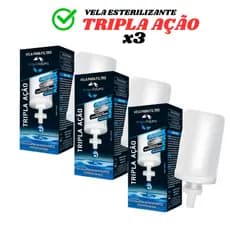 Kit 3 Vela Tripla Ação Para Filtro De Barro Carvão Ativado e Prata Coloidal Alcalina Acqua Azzurra