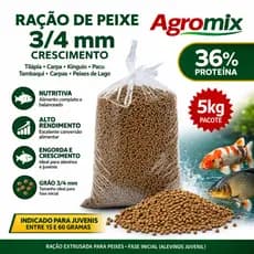 Até 5kg Ração de Peixe Fina 3/4mm Engorda/Crescimento - Peixe Tilápia, Carpa - Alevinos INICIAL 36% Proteína