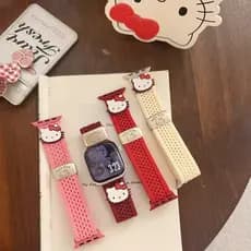 Pulseira De Nylon De Malha Hello Kitty Para Apple Watch Band 44mm 45mm 46mm 49mm 42mm 40mm 41mm 38mm Magnética iWatch Sé