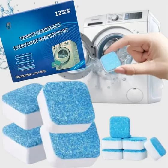 KIT 12 Pastilhas para Limpeza de Máquinas de Lavar Roupas Efervescentes Multifuncional