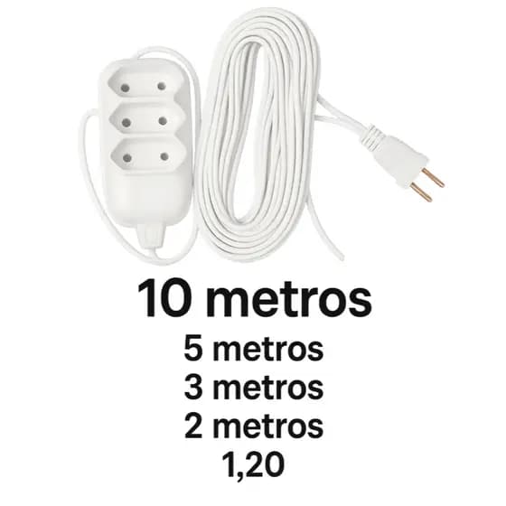 Extensão elétrica Branca  baby 10 Metros  3 Tomadas 10A~ 250V.