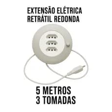 Extensão Elétrica Retrátil Redonda Cabo PP Reforçado 5 Metros 3 Saídas  2 Polos + Terra