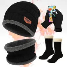 Kit Frio Touca com Cachecol Peluciado Luva e Meia Térmica - Masculino Feminino Unissex