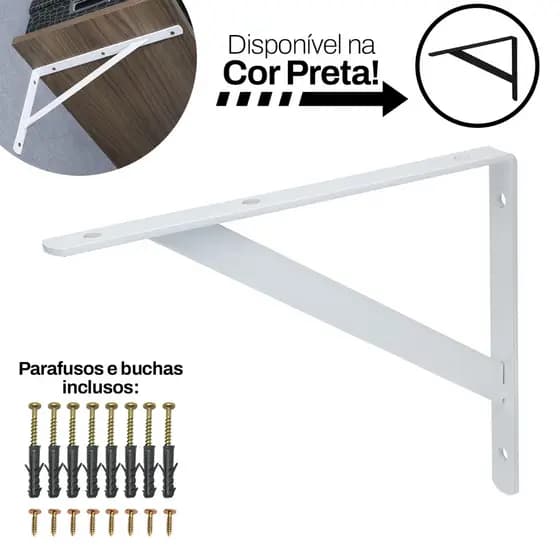 12x Suporte Mão Francesa 25cm Cantoneira Para Prateleira Branca e Preta Com Parafuso e Bucha Cantoneira