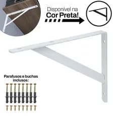 12x Suporte Mão Francesa 25cm Cantoneira Para Prateleira Branca e Preta Com Parafuso e Bucha Cantoneira