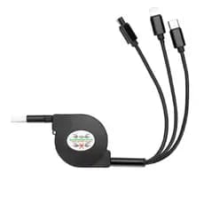Cabo 3 in 1 USB to M+L+C Retrátil Sincronização Carregamento Rápido PRETO
