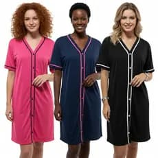 Camisola Feminina Estilo Americano com Botões Noite Confortável