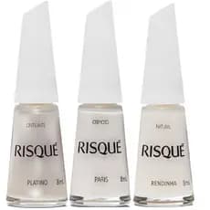 3 Esmaltes Risque 8ml Perfeito para Francesinha Rendinha/Paris/Platino