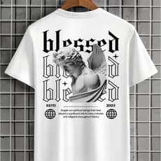 Camiseta Blessed Masculina 100% Algodão Fio 30.1 Premium Estampa Anjo Blessed Streetwear