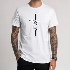 Camiseta Masculina Religiosa Cruz Jesus Tecido Premium Em Algodão Não Encolhe Gola Redonda Verão