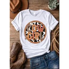 Camiseta Feminina Cowgirl Western Gola Redonda Em Algodão Premium Não Encolhe Costura Reforçada