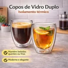 Conjunto 2 Copos Vidro Duplo Caneca Xícara Vidro Grosso para Café Chá Suco Drink 80ml 250ml 350ml