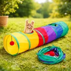 Túnil para Gatos Brinquedo Interativo Dobrável e Resistente Tecido Colorido