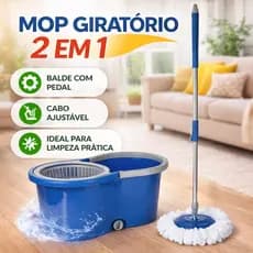 Mop Giratório 360º com Balde Duplo e haste ajustável Mop Esfregão de Limpeza
