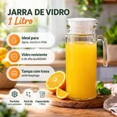 Jarra De Vidro com Tampa Jarra para Suco Água Chá 1 Litro