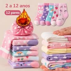 Kit 3 6 12 Pares Meias Infantil Menina Cano Longo Algodão Escolar Coloridas 2 a 12 Anos