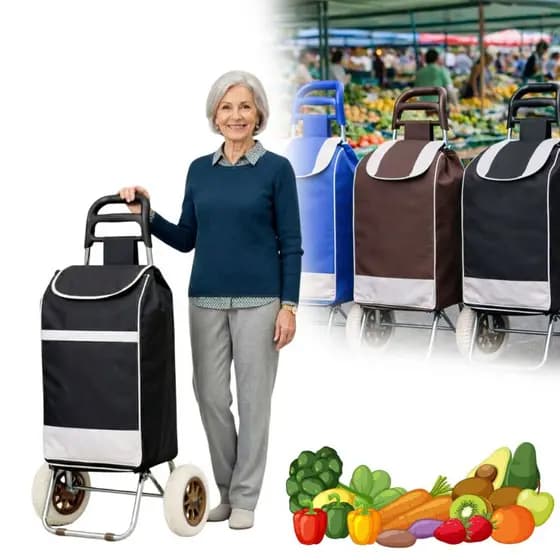 Carrinho de Compras Feira Dobrável Reforçado com Rodas Bolsa Grande Suporta 30kg