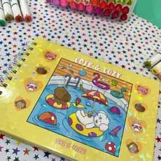 Livro de Colorir 48 Fls CAPA DURA Holográfico Cute e Cozy Caderno Desenho Papel Grosso