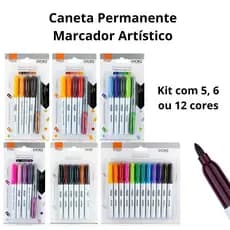 Kit 5, 6 e 12 Canetas Marcador Permanente Colorido Artístico Várias Cores - Brw