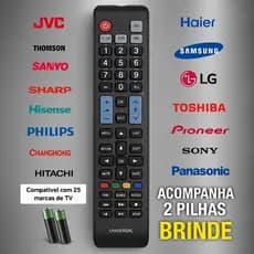 Controle Remoto Universal TV Smart LCD LED 25 Marcas Fácil Configuração + 2 Pilhas Brinde