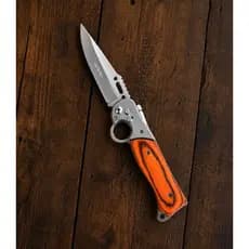 Canivete Automático Esportivo 25cm Saque Rápido Robusto Luxoso Cabo Madeira Lanterna Camping Pesca