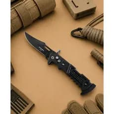 Canivete Automático Esportivo Preto 21cm Luxuoso Premium Saque Rápido Pesca Camping Sobrevivência