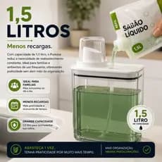 Dispensador Sabao Liquido Transparente Silicone Vedante Anti Desperdicio Capacidade 1.5 Litros - Purezza