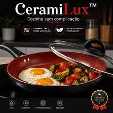 CeramiLux™ Frigideira Cerâmica Antiaderente Premium 28cm com Tampa | Indução, Gás e Elétrico