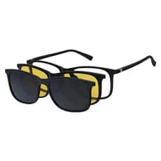 Óculos Feminino Quadrado Clip-on Polarizado e Drive Night Grau e Sol 2 em 1 Preto Isabela Dias 1273