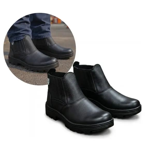 Bota De Segurança Couro Legítimo Botina Com Bico Pvc Epi CA Aprovado Confortável Para Trabalho