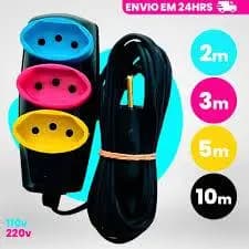 EXTENSÃO COM 3 SAÍDAS - 3M - 5M - 10M - COLORS