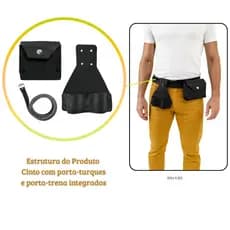Cinto Armador de Couro Legítimo com Porta-Turques e Porta-Trena Integrados