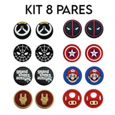 Kit 4 Pares 8 unidades de Grip Silicone Estampado Botão Ps3 Ps4 Ps5 Xbox 360 Xbox One Xbox Series S/X Wii Switch Pro