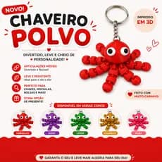 Chaveiro Polvo Articulado 3D – Divertido, Flexível e Cheio de Personalidade!