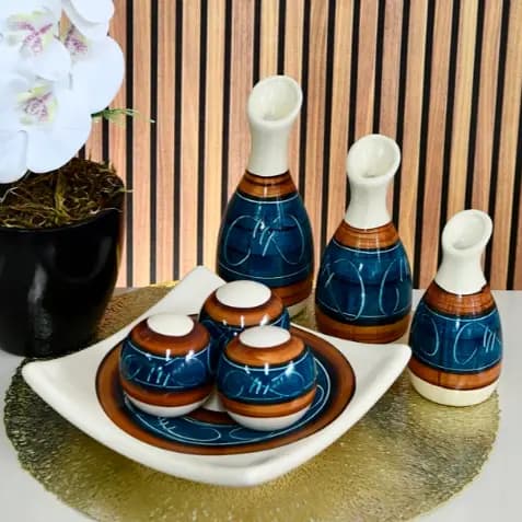 Kit 7 Peças Trio Vaso Grande Decorativo para Sala Conjunto Decorativo Cerâmica Decoração Enfeite Rack vasos centro de mesa