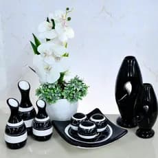 Kit 9 Peças vasos Cerâmica Enfeite Rack Sala Conjunto Completo Decorativas trio centro mesa Dupla