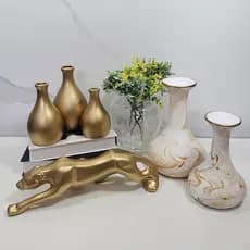 Enfeite Kit 6 Peças Pantera Moderno Cerâmica Vasos Centro Mesa Decorativo Casa Quarto Sala Aparador