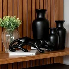 Kit 4 Peças Enfeite Pantera Cerâmica Moderno Vasos Decorativos Centro Mesa Casa Quarto Sala Aparador