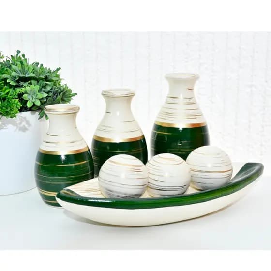 Kit 7 Peças Vaso Decorativo para Sala Conjunto Objeto Decorativo Cerâmica Decoração Enfeite Rack vasos centro de mesa e Dupla de vasos