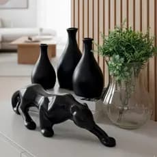 Conjunto 4 peças kit enfeite pantera cerâmica vasos sala decorativas trio rack centro mesa cozinha