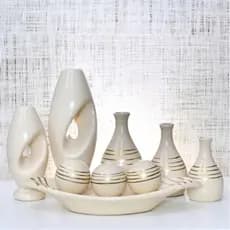 Kit Conjunto 9 Peças Vasos Cerâmica Enfeite Sala Cozinha Completo Decorativas Trio Rack Centro Mesa