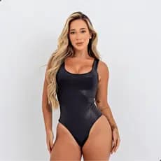 Body Maiô Feminino Preto Costas Decote  Sem Bojo Com Forro Body Anita Cavado