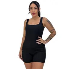 Macacão Macaquinho Curto Fashion Ribana Canelada Forro Duplo