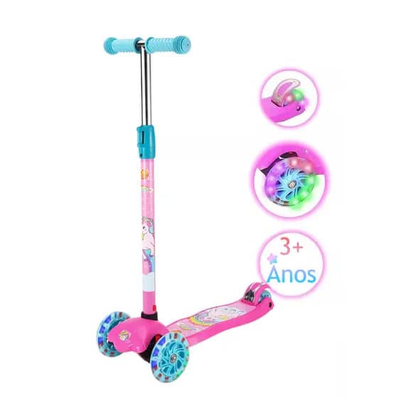 Patinete Radical Unicórnio Rosa Meninas Com Led Até 40kg Dm Toys