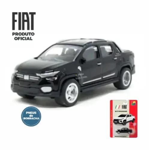 Carrinho Miniatura FIAT Strada Preto Pick-Up 1:64 em Metal com Pneus de Borracha – Oficial