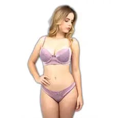Conjunto Veludo e Renda Sutiã com Bojo Conforto Calcinha Veludo 0115