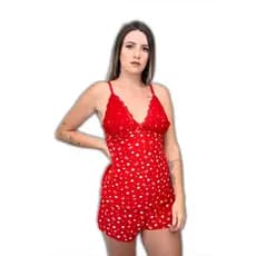 Pijama - Short Doll - Baby Doll Femino - Liganete  Estampado Com Detalhe Em Renda 0606