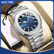Novo Relógio De Quartzo Masculino Popular Com Calendário , Brilho E Pulseira De Aço Inoxidável
