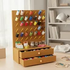 Porta Linha Carretel Mdf 2 Gaveta Suporte Organizador Linha Costura Carretéis Costureira Artesanato